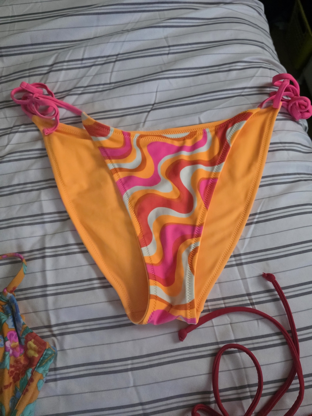 Girls Orange & Pink Wave Tie-Side Swim Bottoms